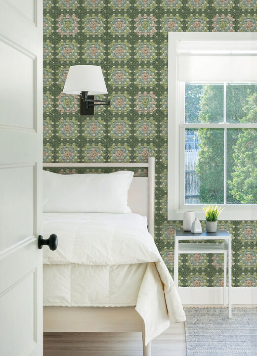 Maud Green Crochet Geometric Wallpaper