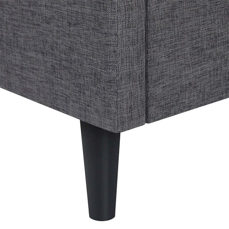QuikFurn Full size Grey Mid-Century Modern Upholstered Platform Bed Frame with Headboard