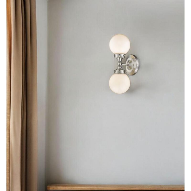 Hivvago Two Light Silver Wall Sconce with Round Frosted Glass Shade