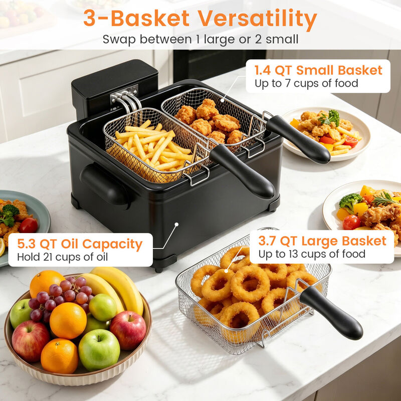 3 Basket Electric Deep Fryer with 1700W Power LED Touchscreen and 6 Preset Settings image number 1