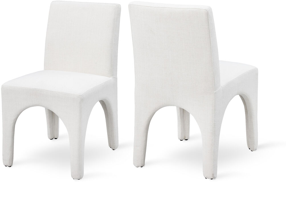 Meridian Furniture Gramercy Cream Linen Textured Fabric Dining Chair, Set of 2