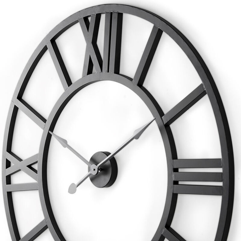 HomeRoots 30" Black Iron Analog Round Wall Clock image number 2