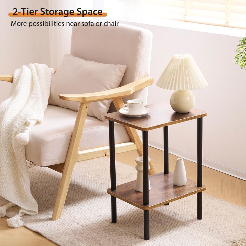 Apicizon 2 Tier End Table Set of 2, Boho Side Table with Storage Shelf, Nightstand Bedside Table for Small Spaces, Bedroom, Livi