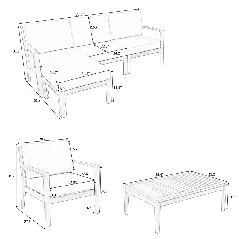 Merax Wood Frame Outdoor Patio Sectional Sofa Set