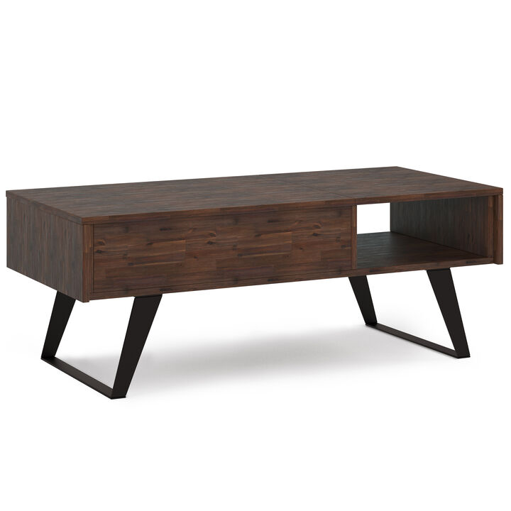 Lowry SOLID ACACIA WOOD 48 inch Wide Rectangle Modern Industrial Lift Top Coffee Table in Distressed Charcoal Brown