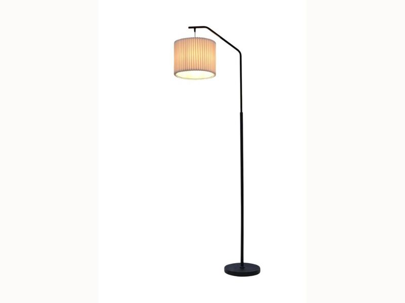 Tall Floor Lamp &ndash; 68" Swing Head, Pleated Shade, 9W Edison LED, Foot Switch