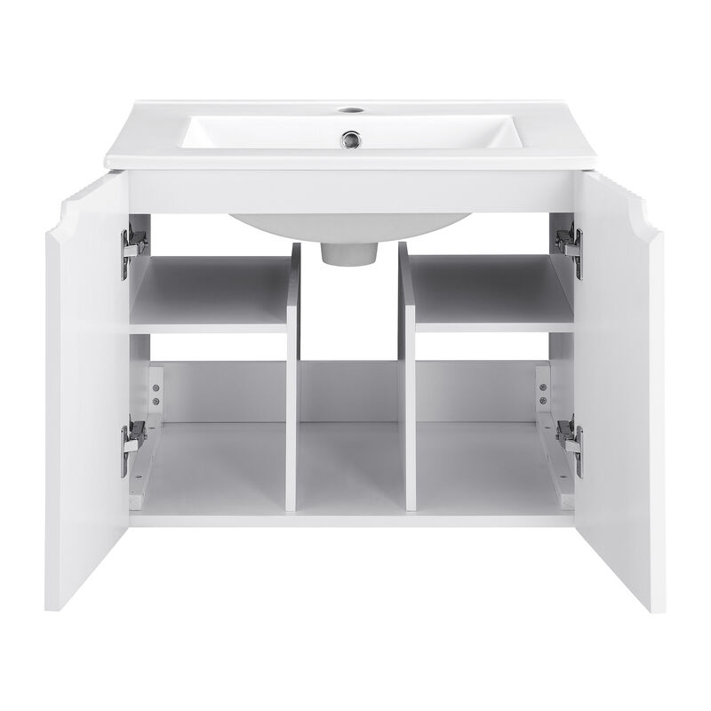 17.72 in. W x 23.62 in. D x 18.7 in. H Single Sink Bath Vanity with Recessed Handles with White Ceramic Top