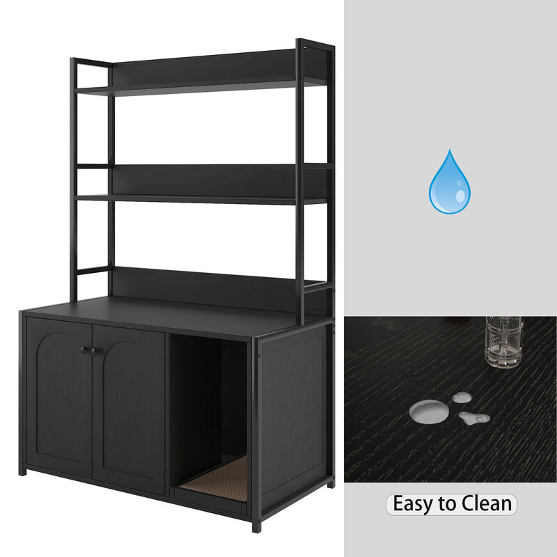 Cat Litter Box Enclosure Hidden Washroom Furniture with Shelf Storage for Stylish Organization image number 6