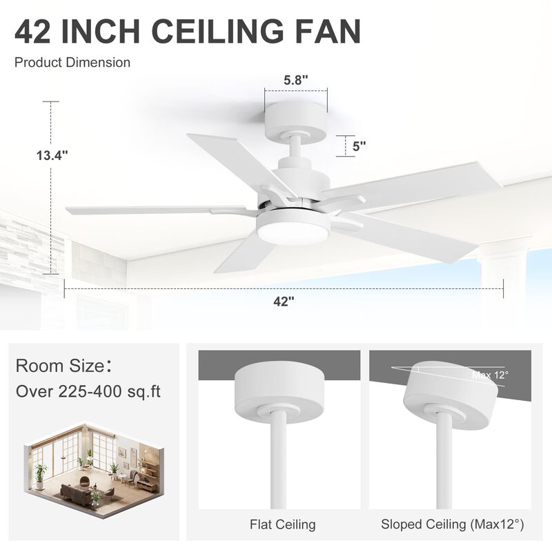 Breezary 42 In LED Ceiling Fan with Light, 5 Blade Fan, 3 CCT Color Temp, 6 Speed Remote,High Airflow Modern Ceiling Fan image number 5