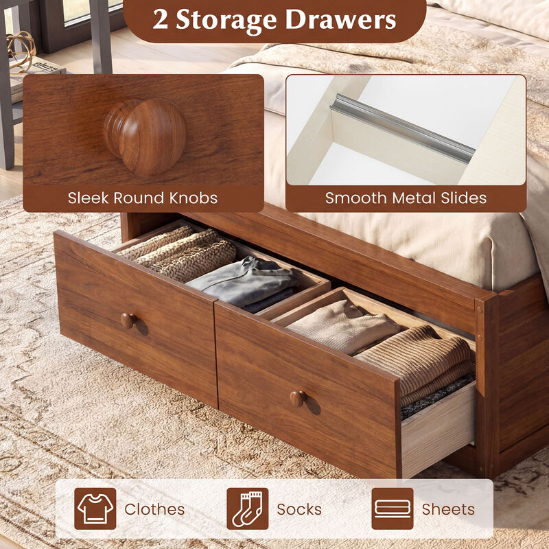 Twin Platform Bed Frame with Built-In Storage Drawers and Headboard image number 7