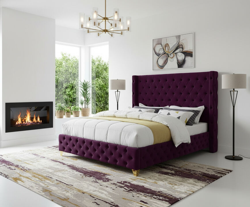 Meridian Furniture Savan Purple Velvet King Bed
