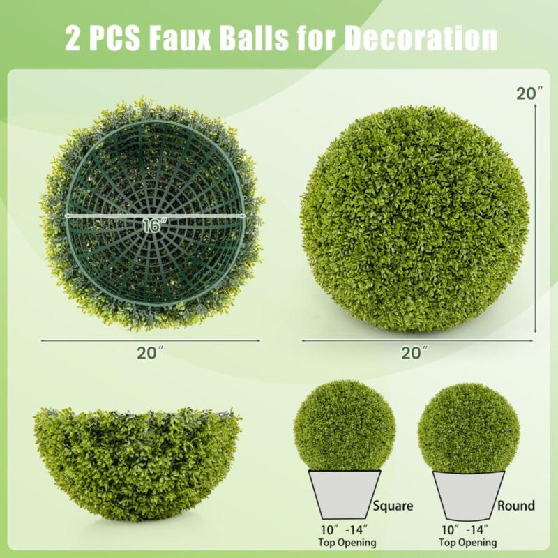 Hivvago 2 Pieces Artificial Sun-Protective Topiary Spheres for Patio Garden Front Door Balcony Backyard
