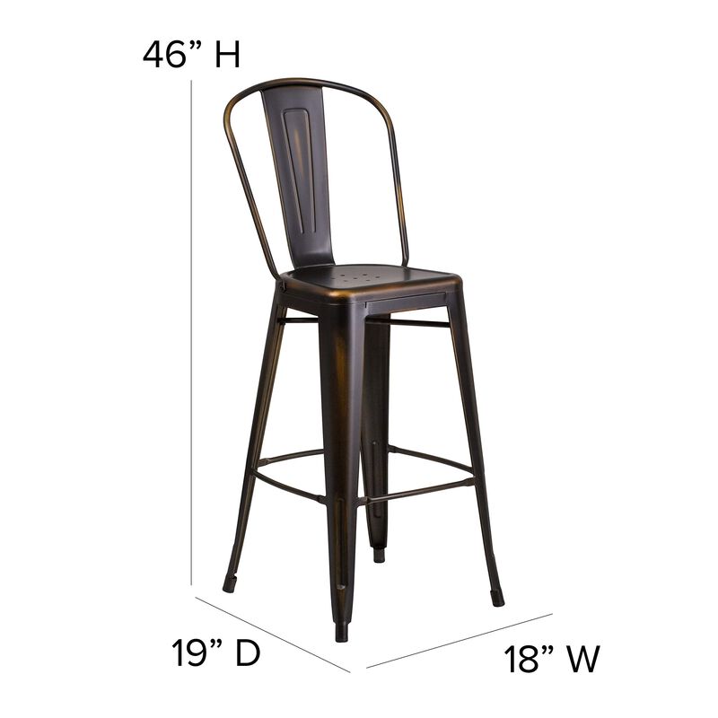 Flash Furniture Commercial Grade 30" High Distressed Copper Metal Indoor-Outdoor Barstool with Back
