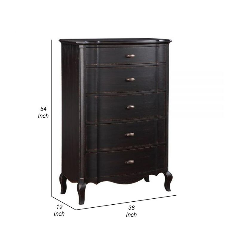 Benjara Cherry 38 Inch Tall Dresser Chest, 5 Drawer, Cabriole Legs Black Rubberwood image number 4