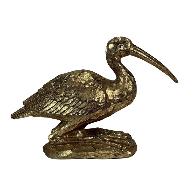 Gold Resin Crane Statue Bird Figurine 975 In Antique Style Table Decor image number 1