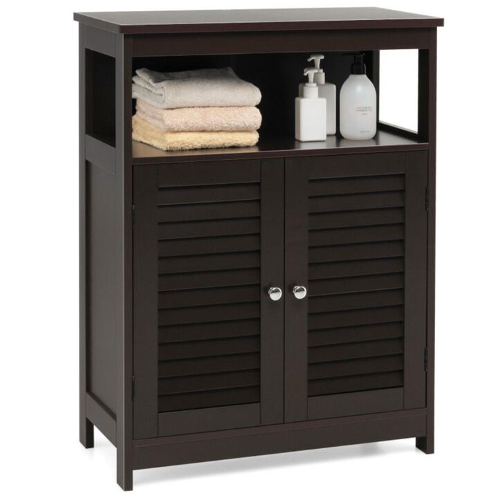 Hivvago Wood Freestanding Bathroom Storage Cabinet with Double Shutter Door
