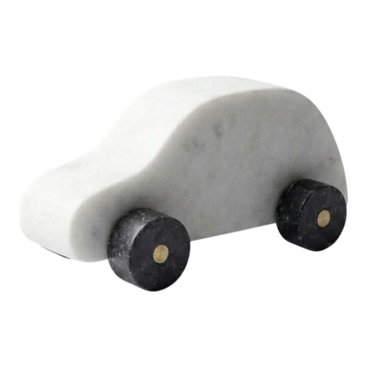 6x3" Decorative Car, White & Black Marble W/brass