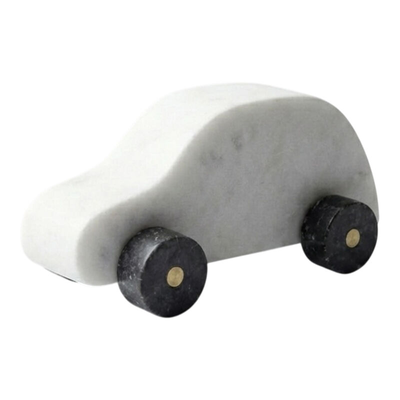 6x3" Decorative Car, White & Black Marble W/brass image number 1