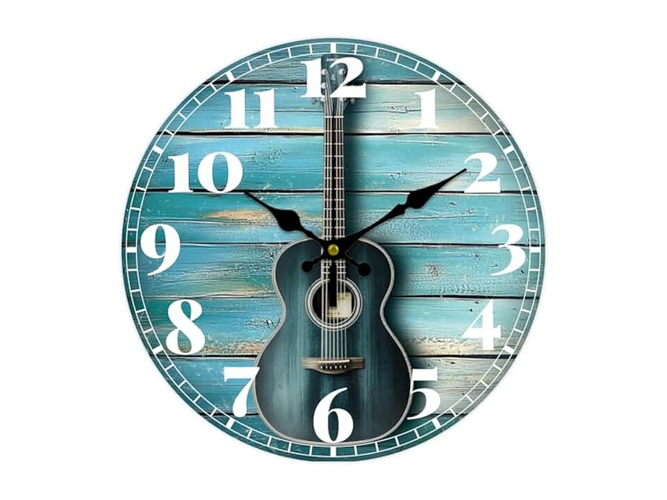 Grain Guitar Wall Clock 12 Inch Silent Non Ticking Battery Operated