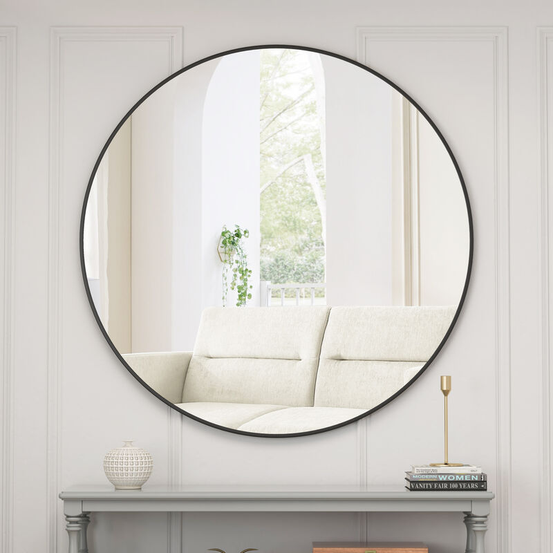 Streamdale 48'' Black Circular Wall Mirror for Home Decor image number 1