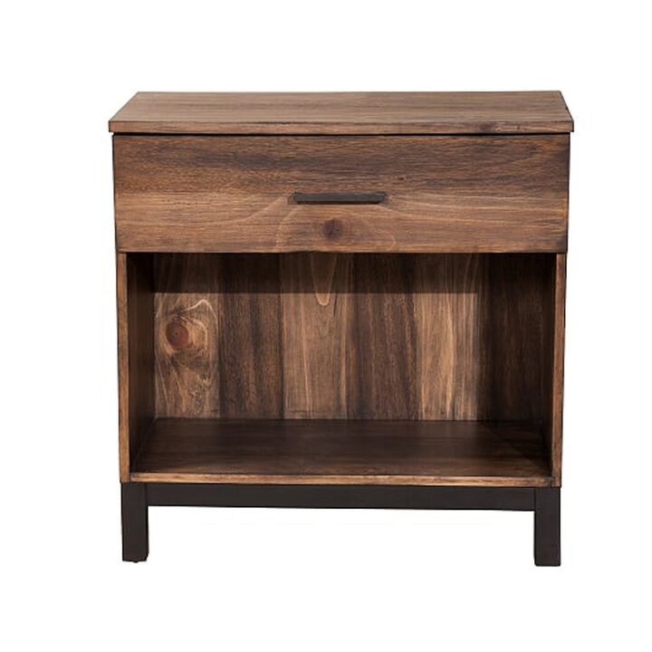 Two Tone Nightstand with 1 Drawer and 1 Open Compartment, Brown-Benzara