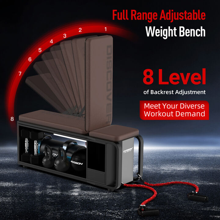 HARISON Adjustable Weight Bench with Storage, 1000 lb Capacity Incline Bench with Resistance Bands (HR-610)