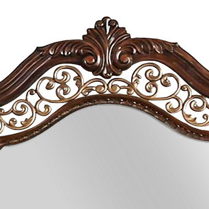 Molded Wooden Frame Mirror with Ornate Detailing, Brown By Casagear Home