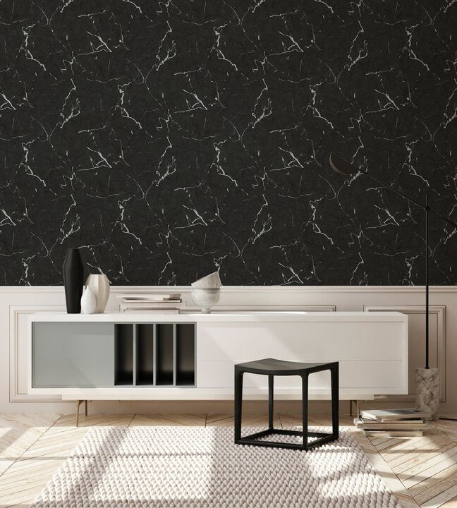 The Bricks And More Luxurious Marble Motif Black Wallpaper BB51157