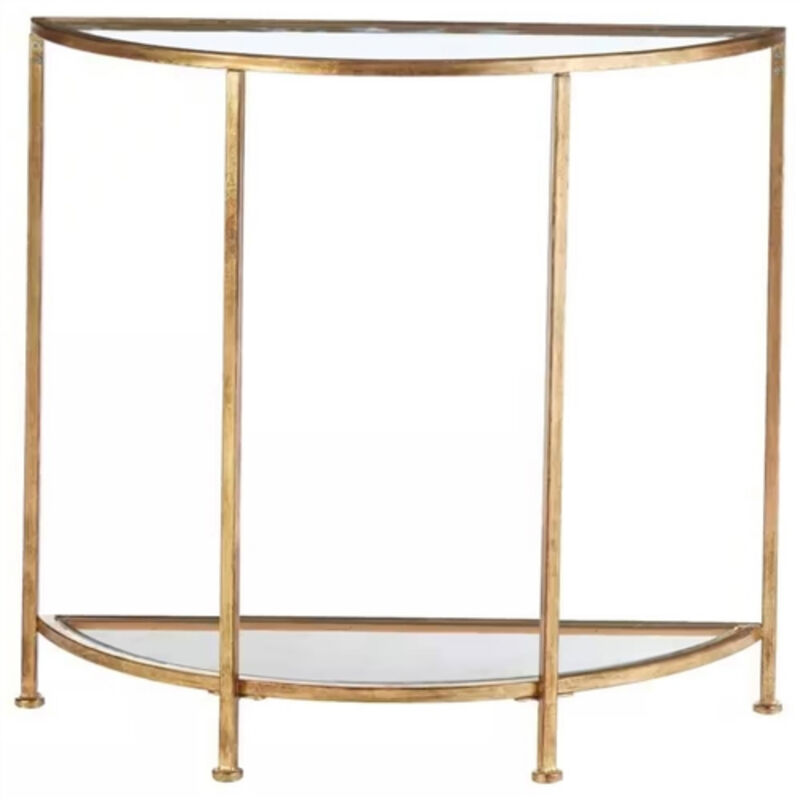 Half-Round Entryway Table – Glass and Metal Sofa Table with Open Bottom Shelf