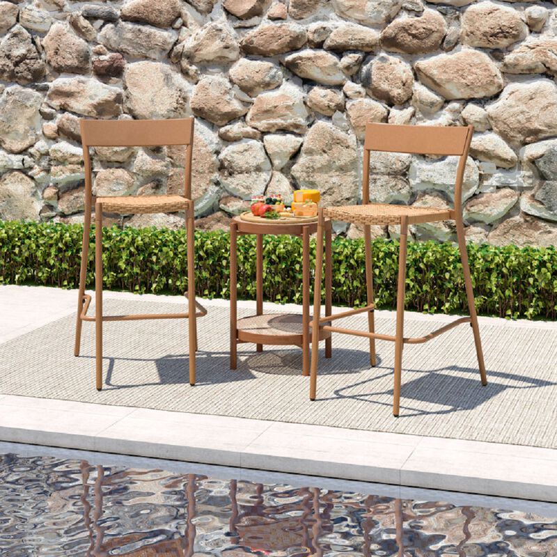 2-Piece Patio Bar Stool Set &ndash; Rattan Woven Seat & Steel Back for Garden or Bar Counter
