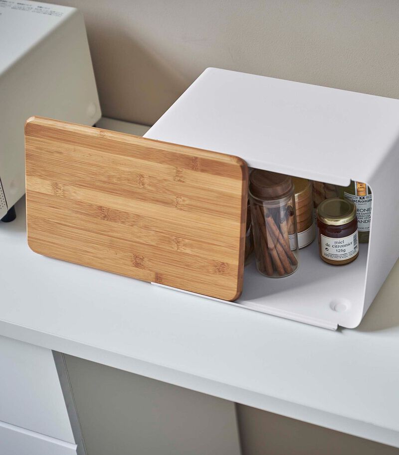 Bread Box with Cutting Board Lid - Steel + Bamboo image number 2