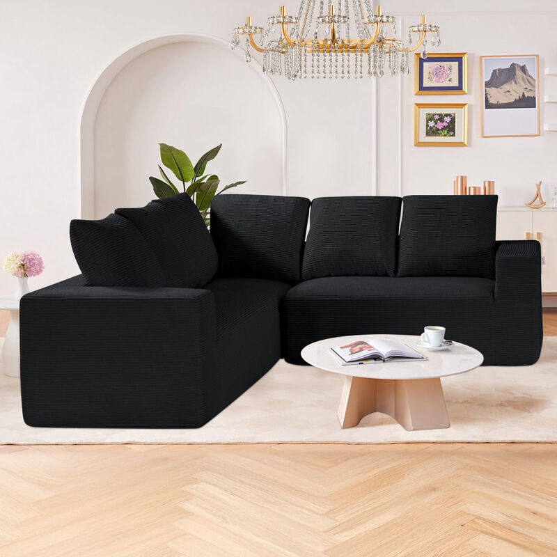 L-Shaped Modular Couch &ndash; Cloud-Inspired Sectional Sofa with Soft Corduroy Fabric and Cushioned Seats, Ideal for Living Room image number 1