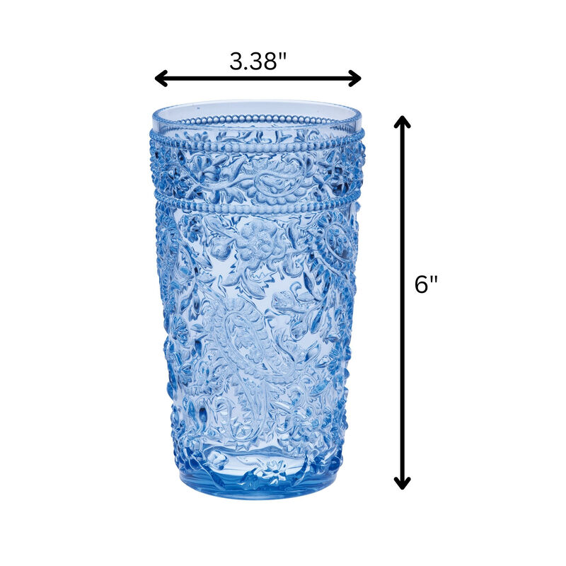 Set of 4 Paisley Pattern Acrylic Stemless Highball Glasses – Elegant and Durable Drinkware for Any Occasion