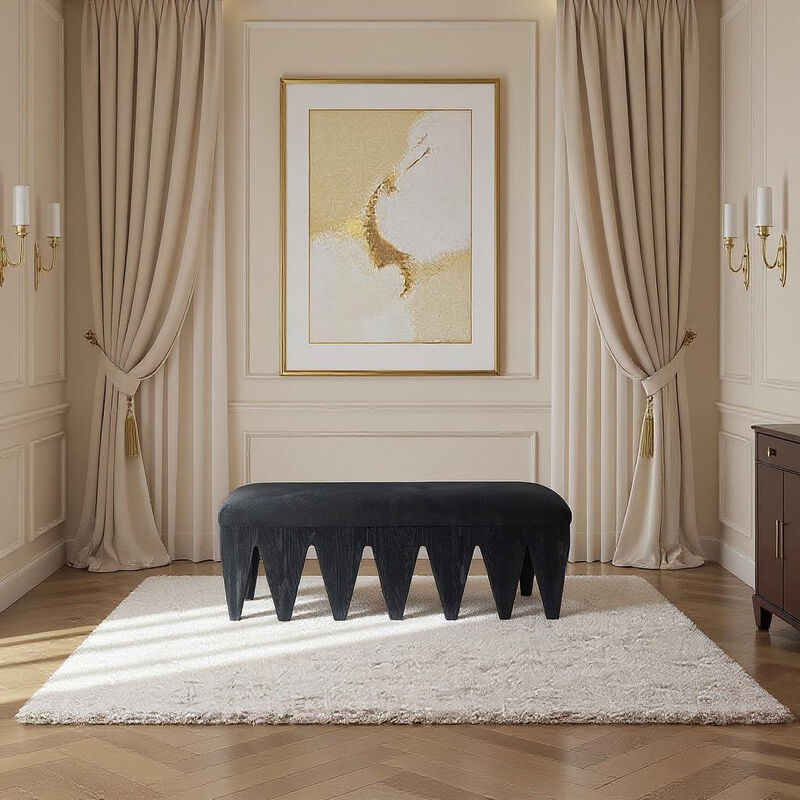 Meridian Furniture Altair Black Velour Fur Fabric Bench