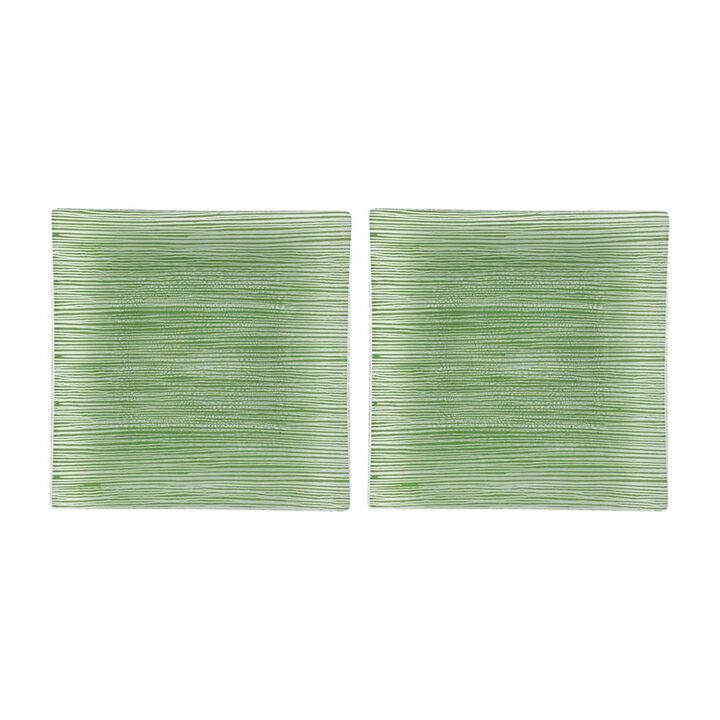 Glass Dinnerware 7.75" x 7.75" Square Green Glass Plate (Set of 2)