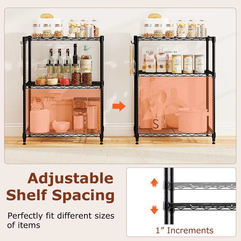 Set of 2 Metal Storage Shelves with 3 Tier V Shaped Wire Rack-Black image number 6