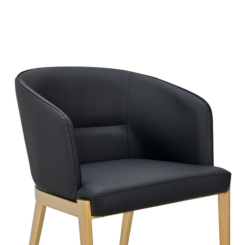 Cid Ravi 23 Inch Dining Chair, Dark Gray Faux Leather, Brass Steel Legs - Benzara image number 4