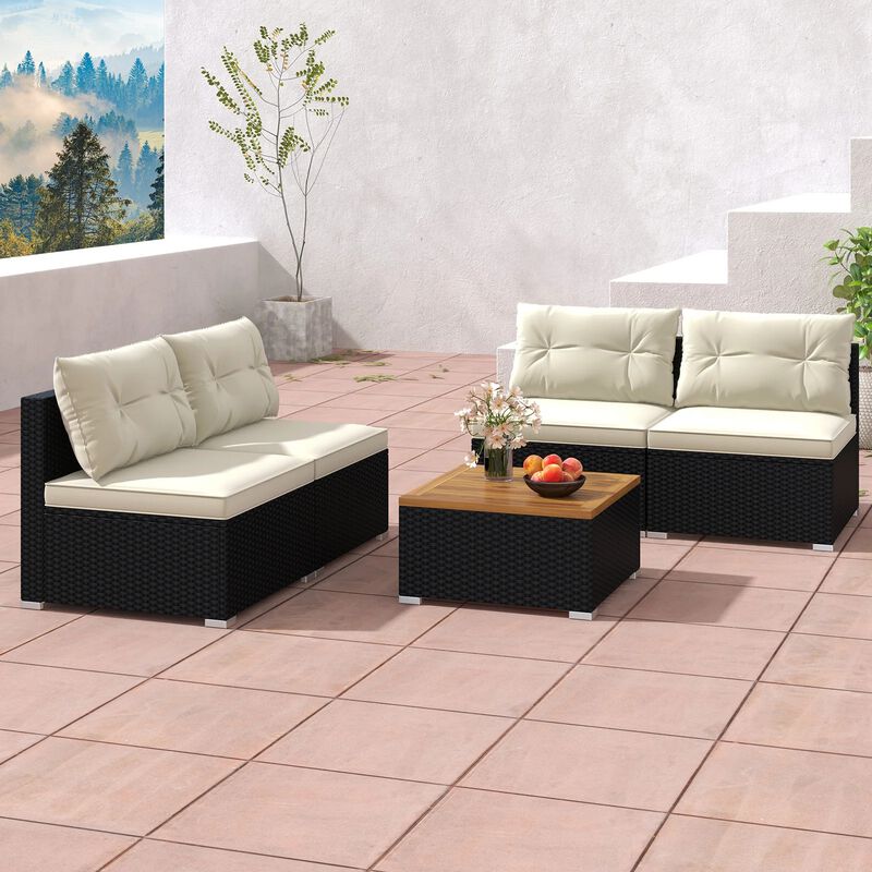 Mondawe 5 Piece Outdoor Furniture Set with Solid Tabletop and Soft Cushions