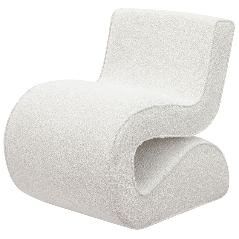 Zea Unique Accent Chair, Modern Curved, White Boucle Upholstery, Metal