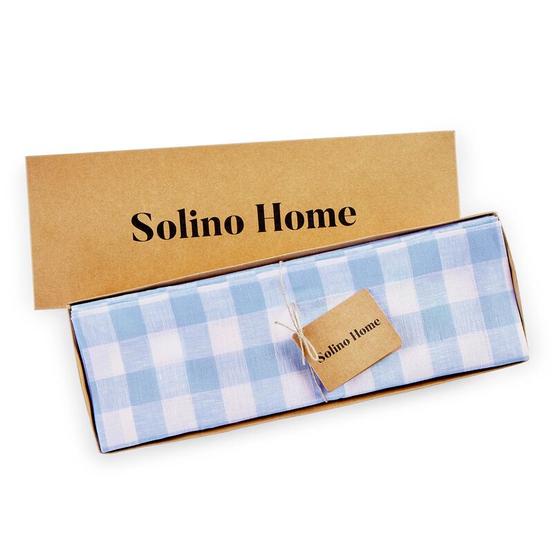 Solino Home Morgan Check 100% Linen Placemats &ndash; Set of 4, 14 x 19 in, Machine Washable, Holiday and Everyday Dining