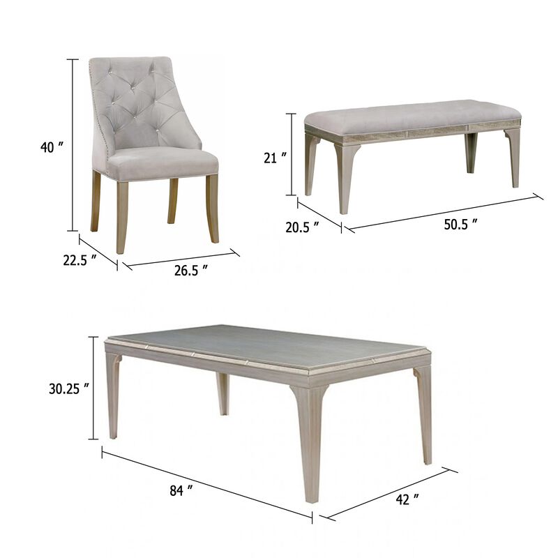 Jamie 6pc Dining Table Set with 4 Chairs and Bench, Silver-Light Gray image number 5