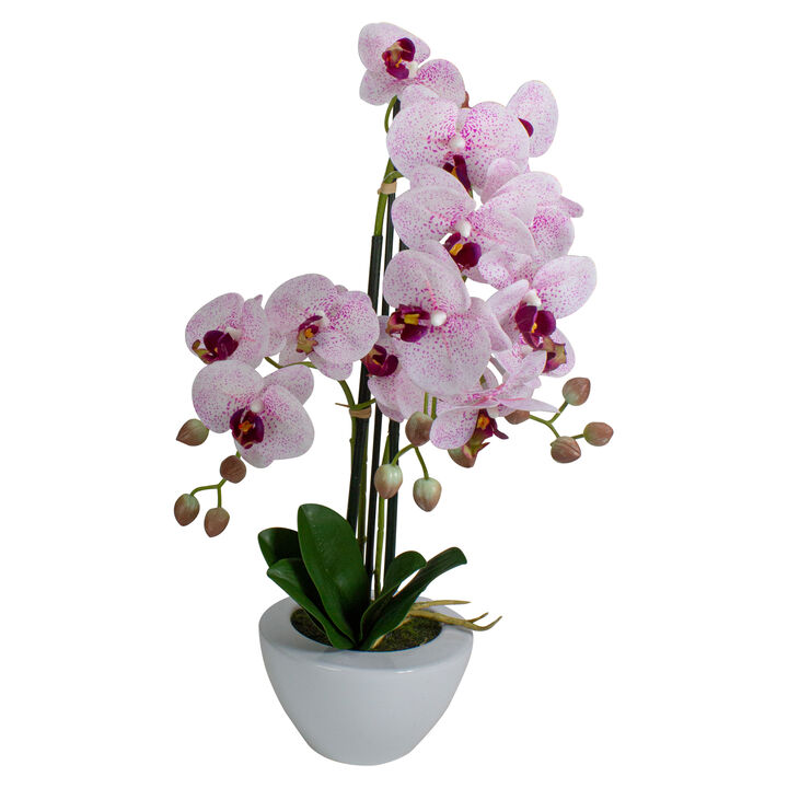 21" Pink and White Artificial Orchid Plant In a White Pot