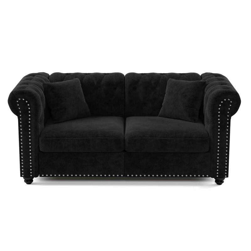 1 piece Chesterfield Sofa tufted design and nailhead trim deep seat comfort sectional sofa, sectional sofa rolled arms home or office, chenille sectional sofa plush cushion image number 4