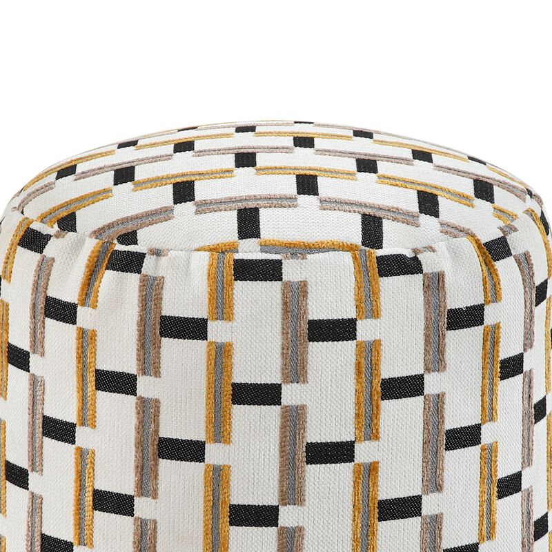 Modern Pouf Ottoman, Beige Gray Geometric Block Jacquard, 16 Inch