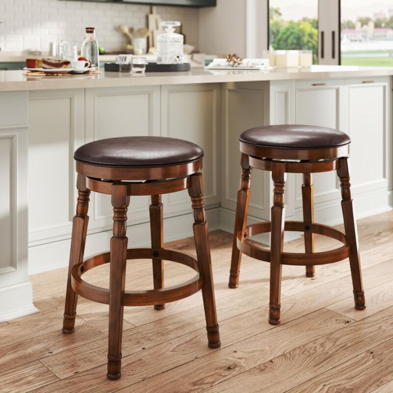 Hivvago Set of 2 Swivel Leather Padded Dining Bar Stools