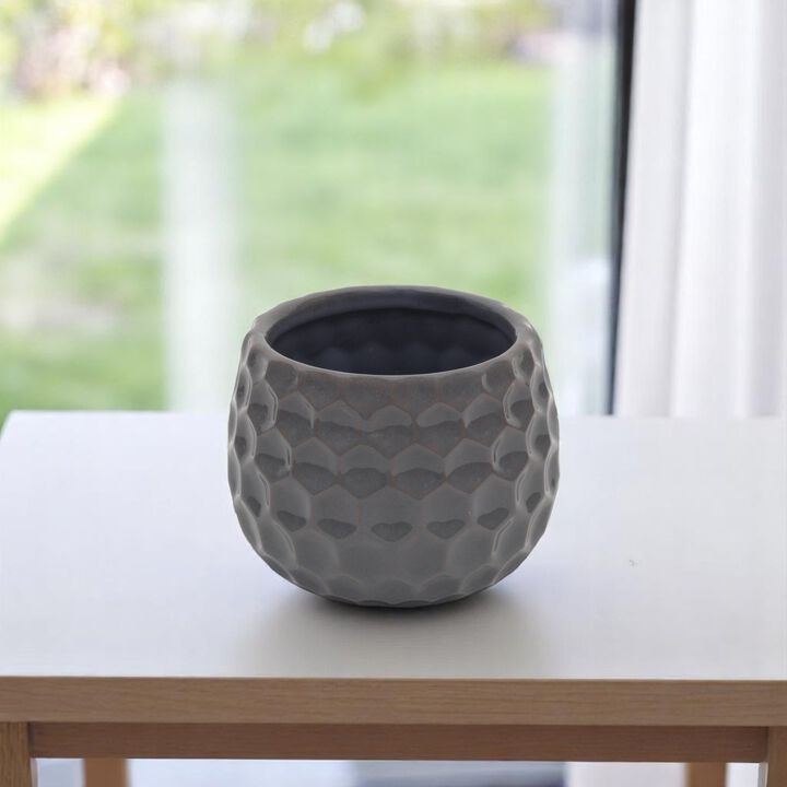 HomeRoots Gray Ceramic 17 Ounce Round Distressed Pot Planter