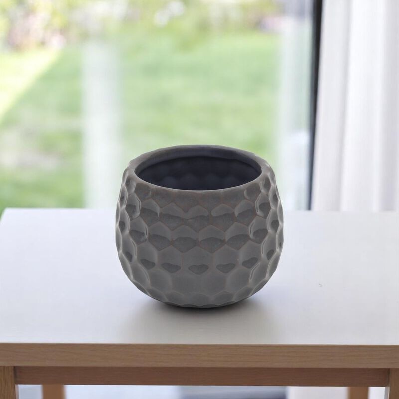 HomeRoots Gray Ceramic 17 Ounce Round Distressed Pot Planter image number 1