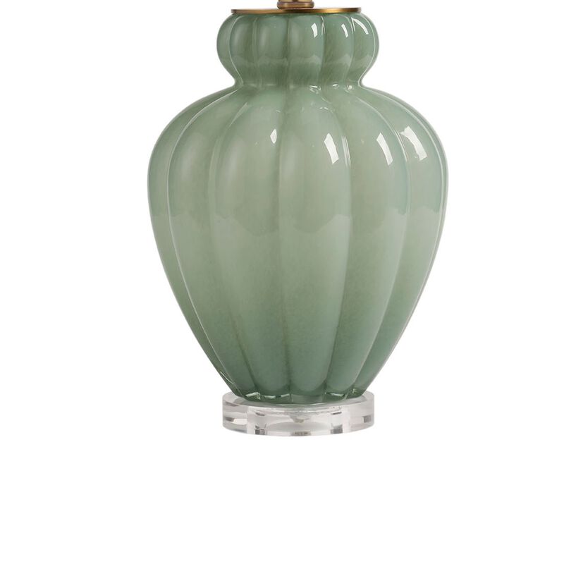 Aggy Accent Table Lamp, White Linen Shade, Green Glass Base 23 Inch
