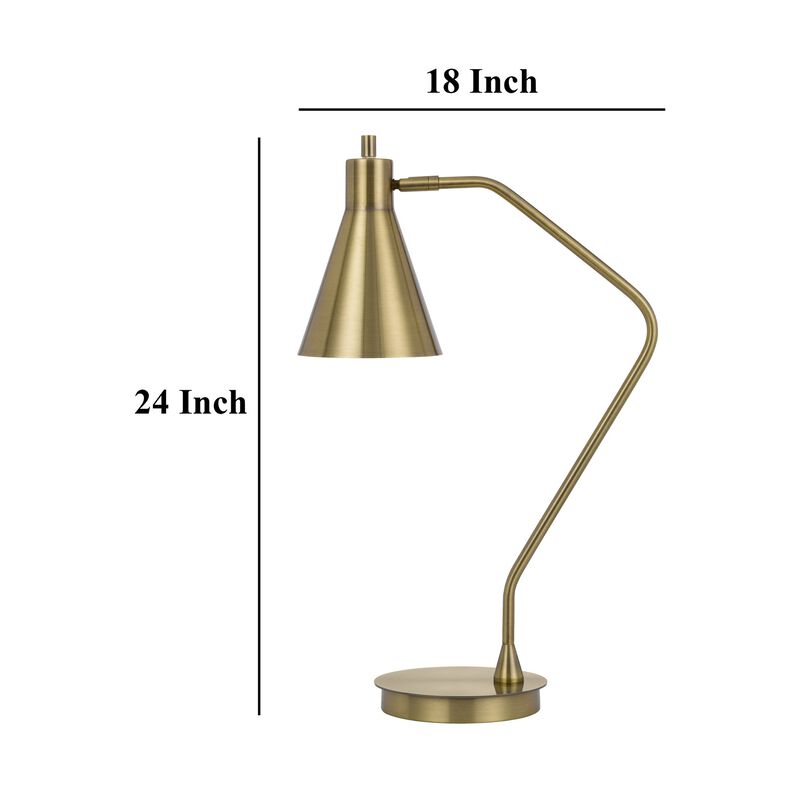 Sty 24 Inch Task Table Lamp, Swivel Brass Shade Angled Thin Metal Pole - Benzara