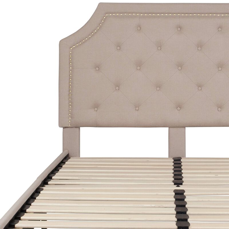 Flash Furniture Brighton Full Size Tufted Upholstered Platform Bed in Beige Fabric